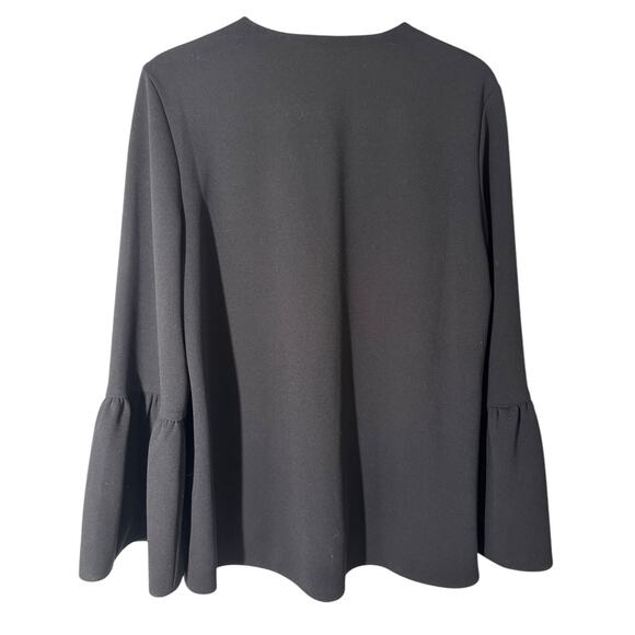 Tibi Structured Crepe V‎ Neck Ruffle Top Black Small Basic Staple Minimal Luxury - Picture 10 of 11